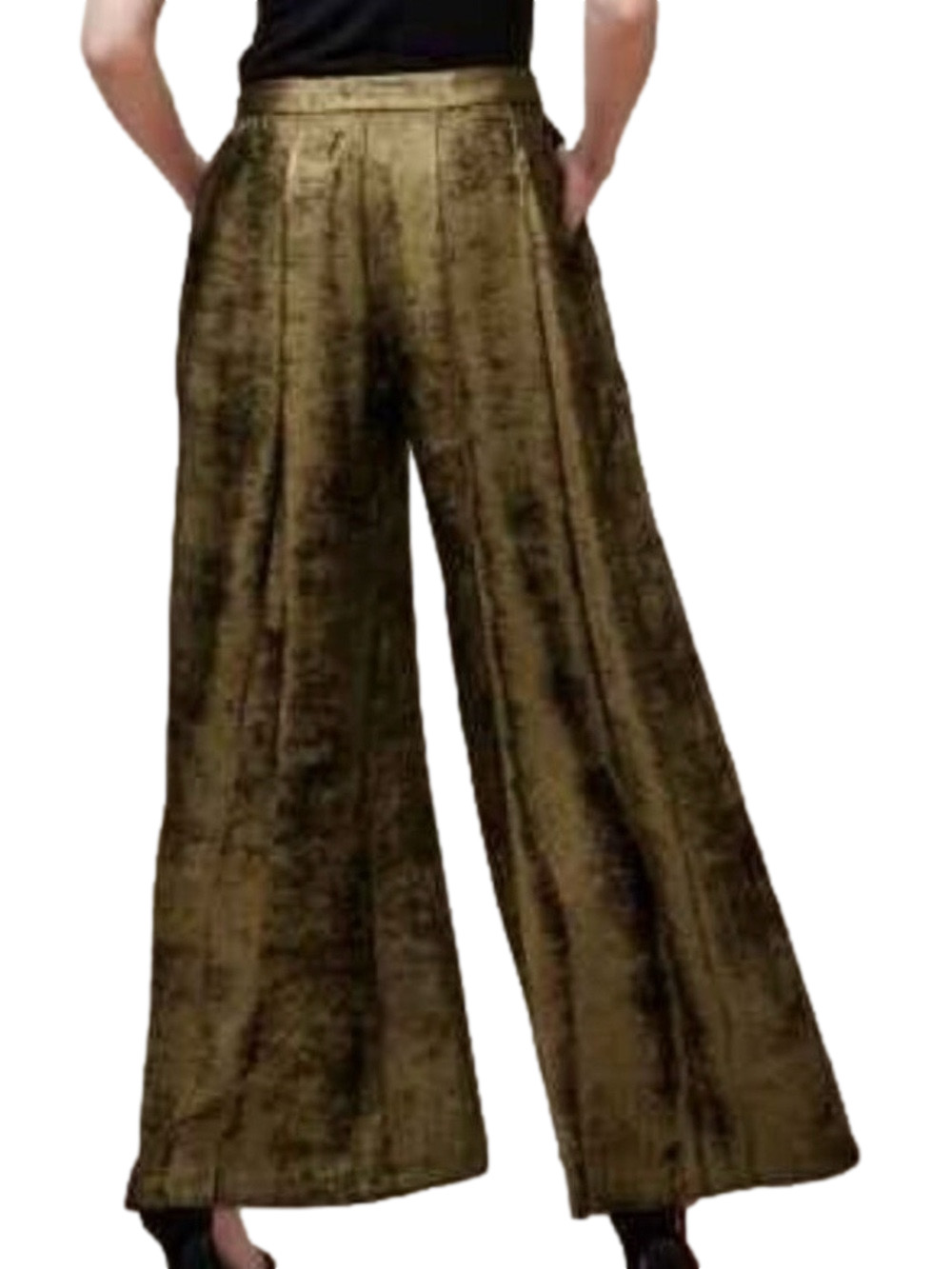 Banana Republic Metallic Gold Pleated wide leg Palazzo Pants with Pockets.